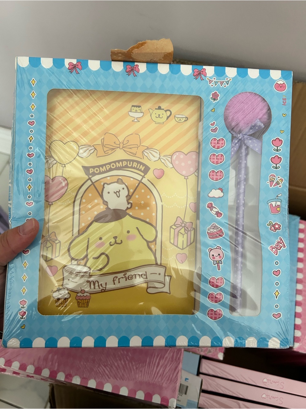 4/$50 Cute Yellow Pompompurin Notebook & Purple Pen Gift Set